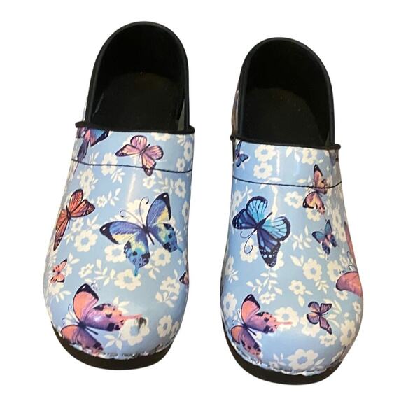 Sanita Professional Clogs EU size 35 US 4 Blue Leather Butterfly Floral Work - Picture 3 of 16